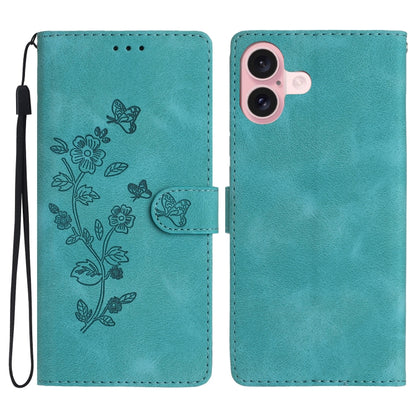 Flower Butterfly Embossing Pattern Leather Phone Case, For iPhone Air, For iPhone 16 Pro Max, For iPhone 16 Pro, For iPhone 16 Plus