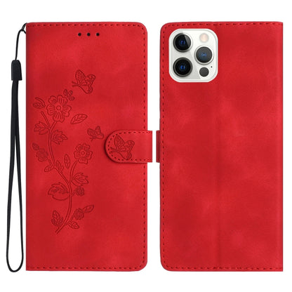 Flower Butterfly Embossing Pattern Leather Phone Case, For iPhone Air, For iPhone 16 Pro Max, For iPhone 16 Pro, For iPhone 16 Plus