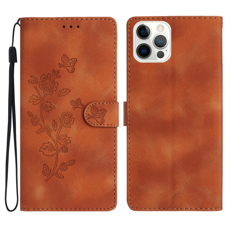 Flower Butterfly Embossing Pattern Leather Phone Case, For iPhone Air, For iPhone 16 Pro Max, For iPhone 16 Pro, For iPhone 16 Plus