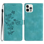 Flower Butterfly Embossing Pattern Leather Phone Case, For iPhone Air, For iPhone 16 Pro Max, For iPhone 16 Pro, For iPhone 16 Plus