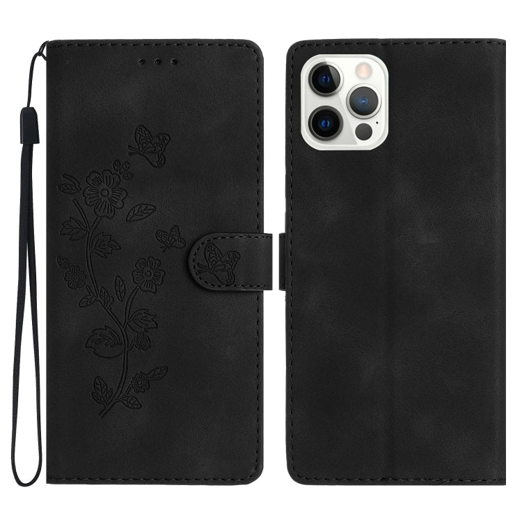 Flower Butterfly Embossing Pattern Leather Phone Case, For iPhone Air, For iPhone 16 Pro Max, For iPhone 16 Pro, For iPhone 16 Plus