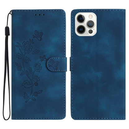 Flower Butterfly Embossing Pattern Leather Phone Case, For iPhone Air, For iPhone 16 Pro Max, For iPhone 16 Pro, For iPhone 16 Plus