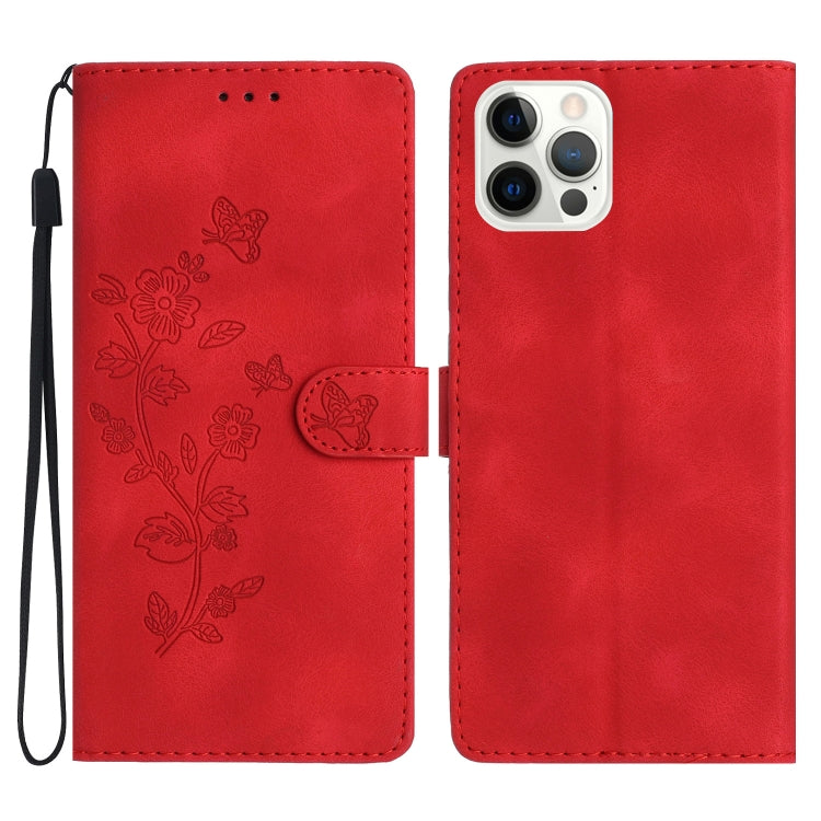 Flower Butterfly Embossing Pattern Leather Phone Case, For iPhone Air, For iPhone 16 Pro Max, For iPhone 16 Pro, For iPhone 16 Plus