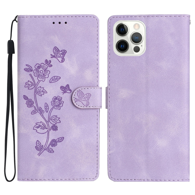 Flower Butterfly Embossing Pattern Leather Phone Case, For iPhone Air, For iPhone 16 Pro Max, For iPhone 16 Pro, For iPhone 16 Plus