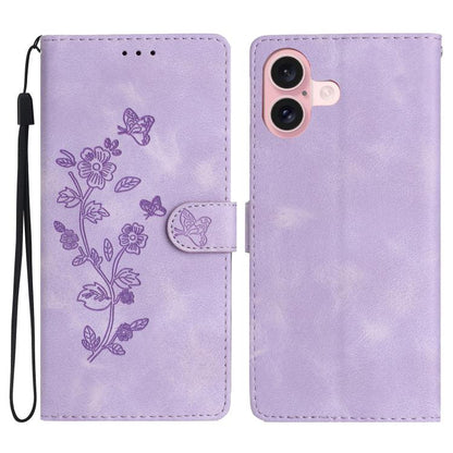 Flower Butterfly Embossing Pattern Leather Phone Case, For iPhone 16e / 17e, For iPhone 17 Pro Max, For iPhone 17 Pro, For iPhone 17