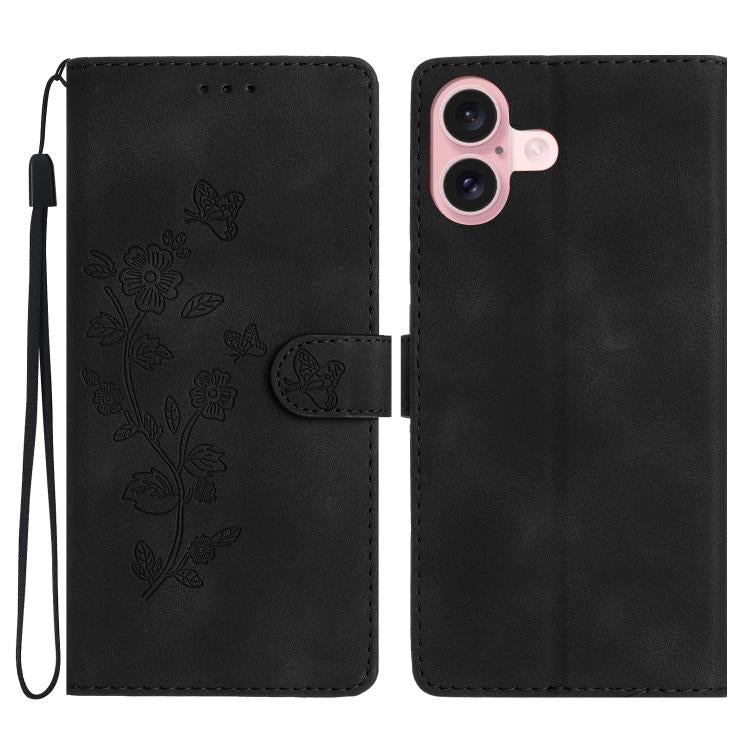Flower Butterfly Embossing Pattern Leather Phone Case, For iPhone 16e / 17e, For iPhone 17 Pro Max, For iPhone 17 Pro, For iPhone 17