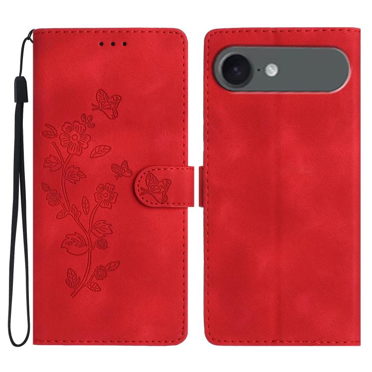 Flower Butterfly Embossing Pattern Leather Phone Case, For iPhone Air, For iPhone 16 Pro Max, For iPhone 16 Pro, For iPhone 16 Plus