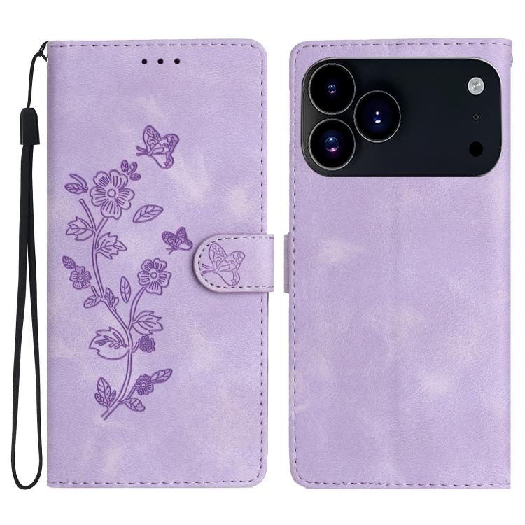 Flower Butterfly Embossing Pattern Leather Phone Case, For iPhone 18 Pro / 17 Pro, For iPhone 18 Pro Max / 17 Pro Max, For iPhone 16e / 17e, For iPhone 17