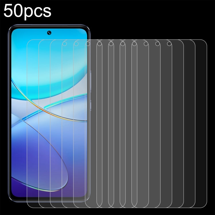 50pcs 0.26mm 9H 2.5D Tempered Glass Film, For vivo Y18e / Y18, For vivo Y200t / Y58, For vivo Y38, For vivo iQOO Z9x, For vivo T3x, For vivo Y200i, For vivo V40 SE / V30 Lite 4G, For vivo Y200 / Y200e / T3, For vivo iQOO Z9, For vivo Y100i / Y100t     ...