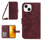 Skin Feel Sun Flower Embossed Flip Leather Phone Case with Lanyard, For iPhone 15 Pro, For iPhone 15 Plus