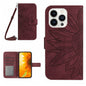 Skin Feel Sun Flower Embossed Flip Leather Phone Case with Lanyard, For iPhone 15 Pro, For iPhone 15 Plus
