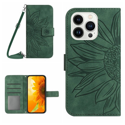 Skin Feel Sun Flower Embossed Flip Leather Phone Case with Lanyard, For iPhone 15 Pro, For iPhone 15 Plus