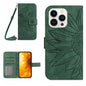 Skin Feel Sun Flower Embossed Flip Leather Phone Case with Lanyard, For iPhone 15 Pro, For iPhone 15 Plus