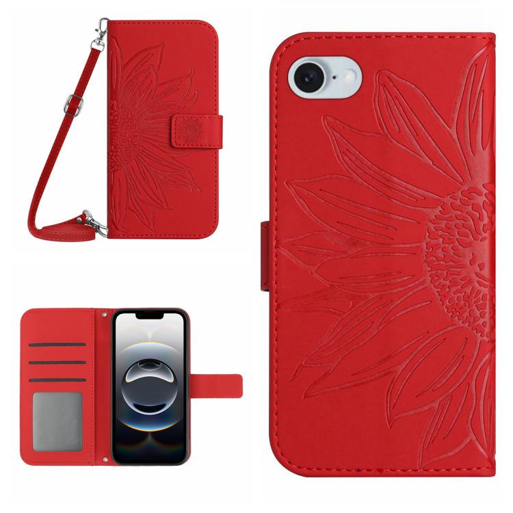 Skin Feel Sun Flower Embossed Flip Leather Phone Case with Lanyard, For iPhone 17e / 16e, For iPhone 17