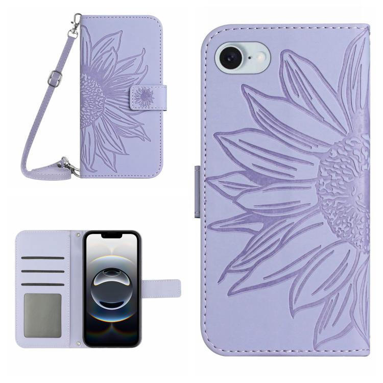 Skin Feel Sun Flower Embossed Flip Leather Phone Case with Lanyard, For iPhone 17e / 16e, For iPhone 17