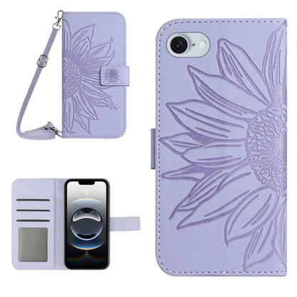 Skin Feel Sun Flower Embossed Flip Leather Phone Case with Lanyard, For iPhone 17e / 16e, For iPhone 17
