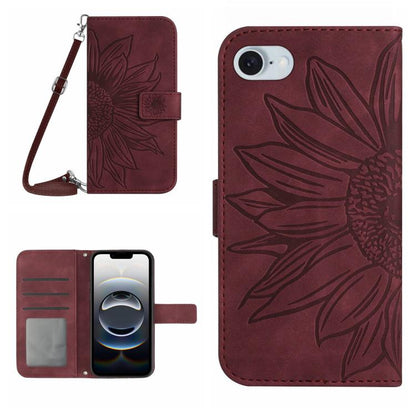 Skin Feel Sun Flower Embossed Flip Leather Phone Case with Lanyard, For iPhone 17e / 16e, For iPhone 17