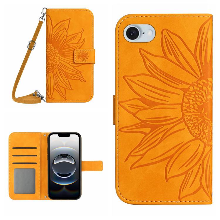 Skin Feel Sun Flower Embossed Flip Leather Phone Case with Lanyard, For iPhone 17e / 16e, For iPhone 17