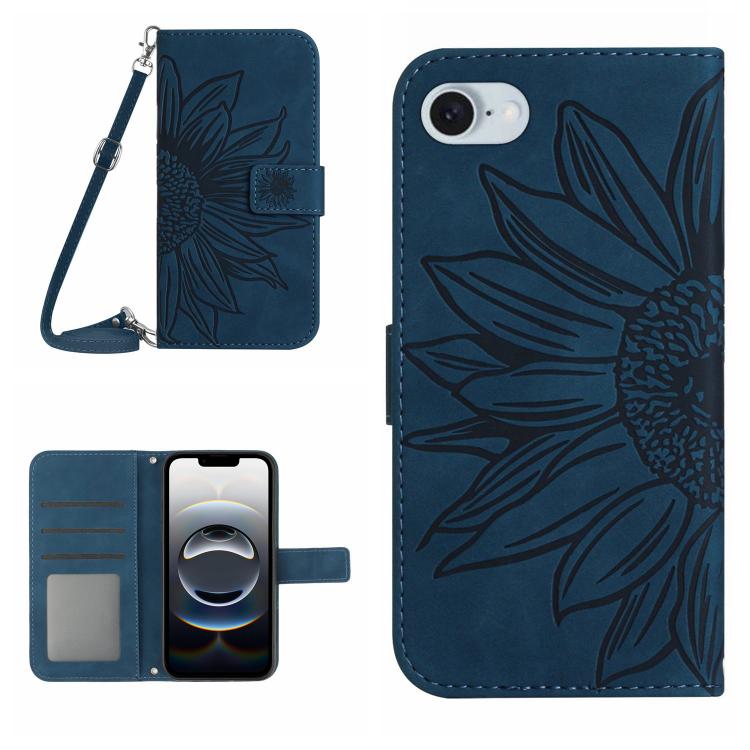 Skin Feel Sun Flower Embossed Flip Leather Phone Case with Lanyard, For iPhone 17e / 16e, For iPhone 17