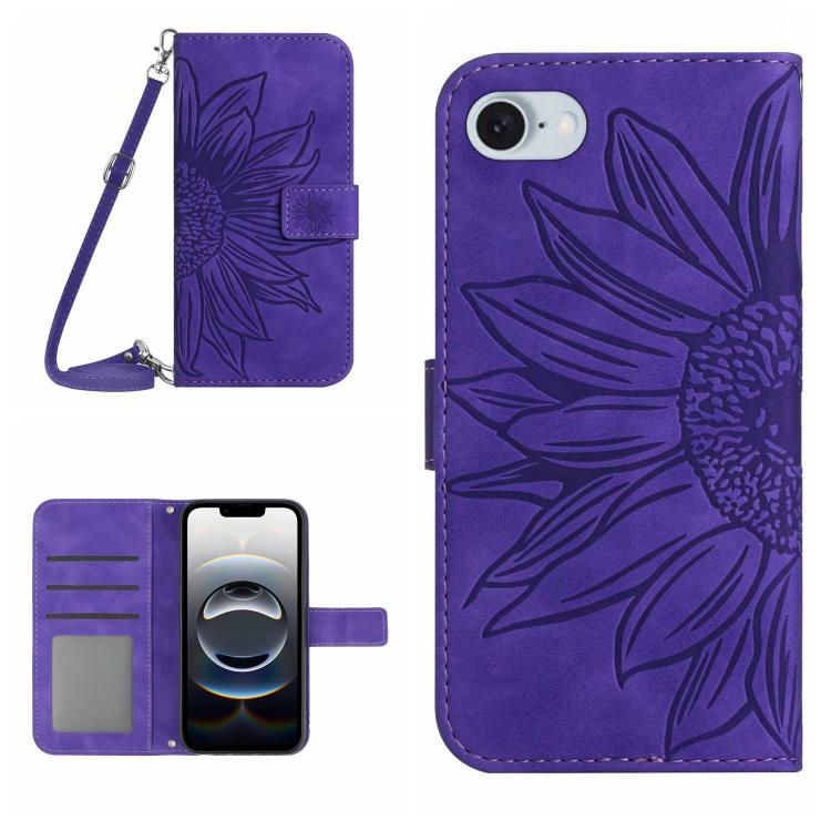Skin Feel Sun Flower Embossed Flip Leather Phone Case with Lanyard, For iPhone 17e / 16e, For iPhone 17