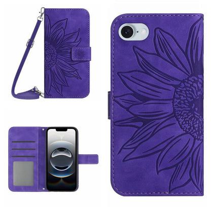 Skin Feel Sun Flower Embossed Flip Leather Phone Case with Lanyard, For iPhone 17e / 16e, For iPhone 17