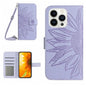Skin Feel Sun Flower Embossed Flip Leather Phone Case with Lanyard, For iPhone 16 Pro, For iPhone 16 Plus