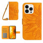 Skin Feel Sun Flower Embossed Flip Leather Phone Case with Lanyard, For iPhone 16 Pro, For iPhone 16 Plus