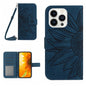 Skin Feel Sun Flower Embossed Flip Leather Phone Case with Lanyard, For iPhone 16 Pro, For iPhone 16 Plus