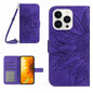 Skin Feel Sun Flower Embossed Flip Leather Phone Case with Lanyard, For iPhone 16 Pro, For iPhone 16 Plus
