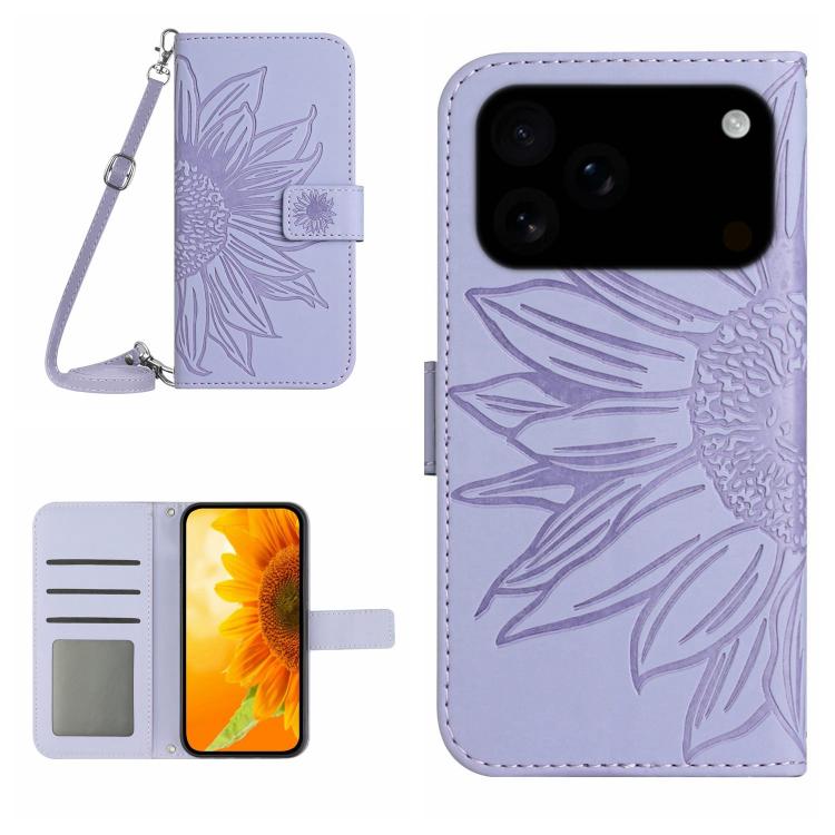 Skin Feel Sun Flower Embossed Flip Leather Phone Case with Lanyard, For iPhone 18 Pro / 17 Pro, For iPhone 18 Pro Max / 17 Pro Max