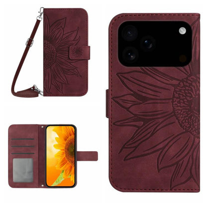 Skin Feel Sun Flower Embossed Flip Leather Phone Case with Lanyard, For iPhone 18 Pro / 17 Pro, For iPhone 18 Pro Max / 17 Pro Max