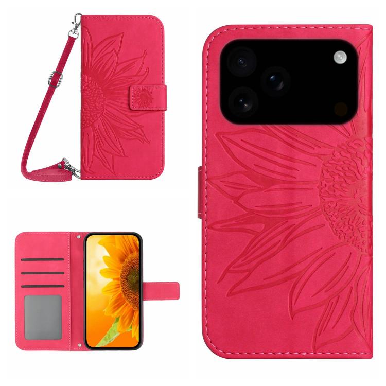 Skin Feel Sun Flower Embossed Flip Leather Phone Case with Lanyard, For iPhone 18 Pro / 17 Pro, For iPhone 18 Pro Max / 17 Pro Max