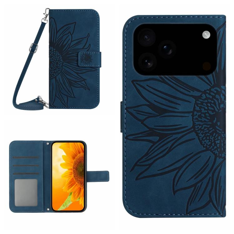 Skin Feel Sun Flower Embossed Flip Leather Phone Case with Lanyard, For iPhone 18 Pro / 17 Pro, For iPhone 18 Pro Max / 17 Pro Max