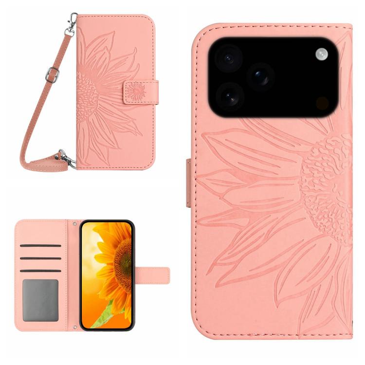 Skin Feel Sun Flower Embossed Flip Leather Phone Case with Lanyard, For iPhone 18 Pro / 17 Pro, For iPhone 18 Pro Max / 17 Pro Max