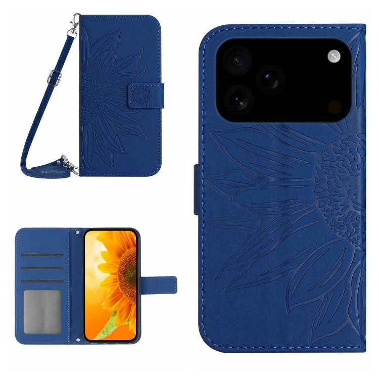 Skin Feel Sun Flower Embossed Flip Leather Phone Case with Lanyard, For iPhone 18 Pro / 17 Pro, For iPhone 18 Pro Max / 17 Pro Max