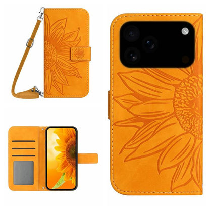 Skin Feel Sun Flower Embossed Flip Leather Phone Case with Lanyard, For iPhone 18 Pro / 17 Pro, For iPhone 18 Pro Max / 17 Pro Max