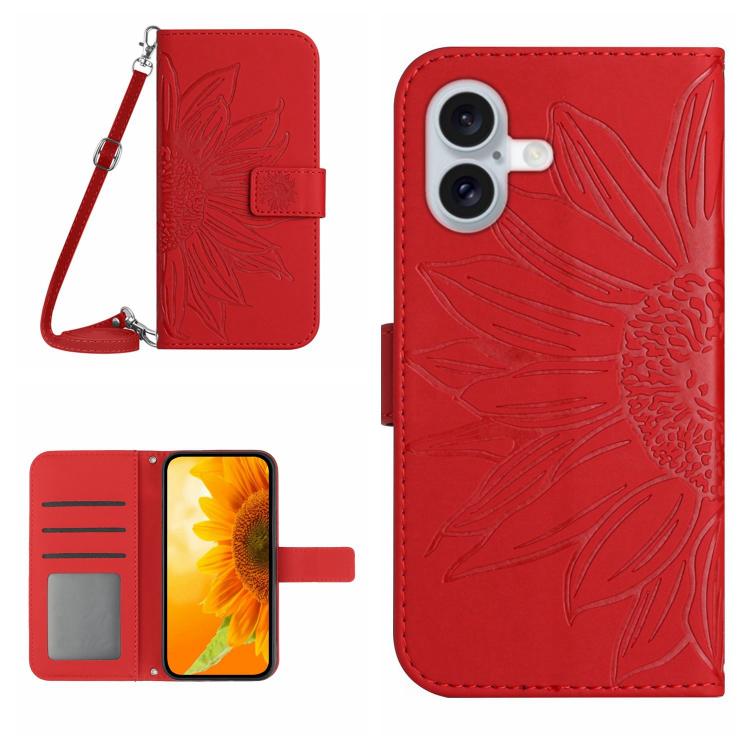 Skin Feel Sun Flower Embossed Flip Leather Phone Case with Lanyard, For iPhone 17e / 16e, For iPhone 17