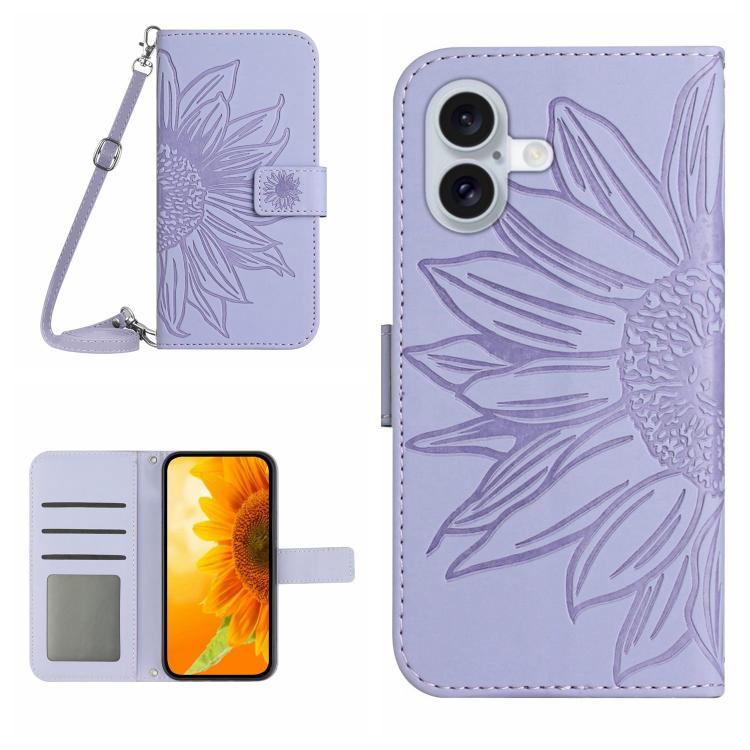 Skin Feel Sun Flower Embossed Flip Leather Phone Case with Lanyard, For iPhone 17e / 16e, For iPhone 17