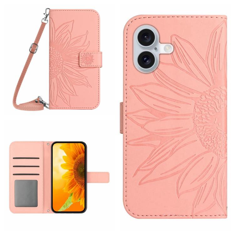 Skin Feel Sun Flower Embossed Flip Leather Phone Case with Lanyard, For iPhone 17e / 16e, For iPhone 17
