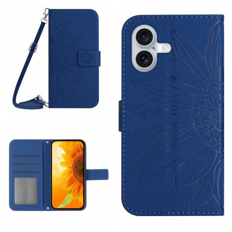 Skin Feel Sun Flower Embossed Flip Leather Phone Case with Lanyard, For iPhone 17e / 16e, For iPhone 17
