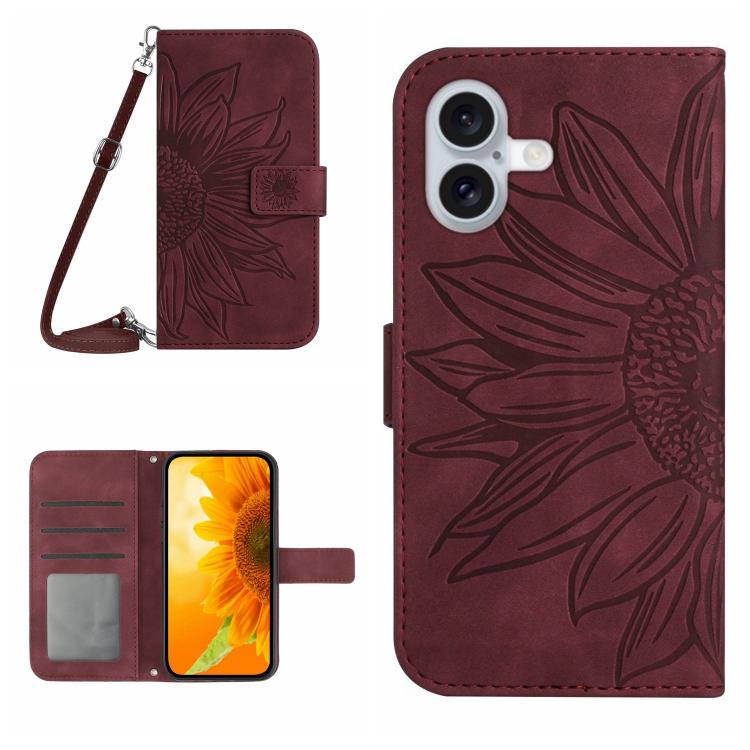 Skin Feel Sun Flower Embossed Flip Leather Phone Case with Lanyard, For iPhone 17e / 16e, For iPhone 17