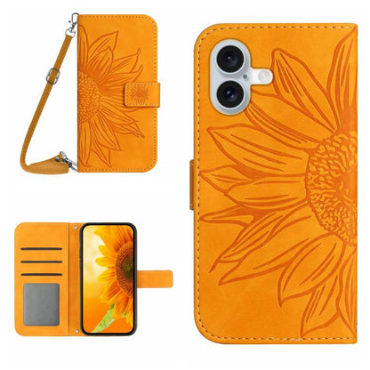 Skin Feel Sun Flower Embossed Flip Leather Phone Case with Lanyard, For iPhone 17e / 16e, For iPhone 17