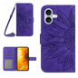 Skin Feel Sun Flower Embossed Flip Leather Phone Case with Lanyard, For iPhone 17 Pro, For iPhone 17