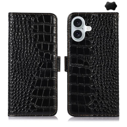 Crocodile Top Layer Cowhide Leather Phone Case, For iPhone 17 Pro Max, For iPhone 17 Pro, For iPhone 17, For iPhone Air, For iPhone 16e, For iPhone 16 Pro Max