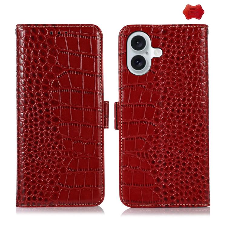 Crocodile Top Layer Cowhide Leather Phone Case, For iPhone 17 Pro Max, For iPhone 17 Pro, For iPhone 17, For iPhone Air, For iPhone 16e, For iPhone 16 Pro Max