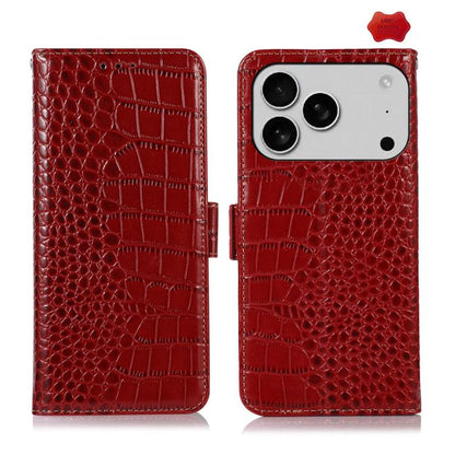 Crocodile Top Layer Cowhide Leather Phone Case, For iPhone 17 Pro Max, For iPhone 17 Pro, For iPhone 17, For iPhone Air, For iPhone 16e, For iPhone 16 Pro Max