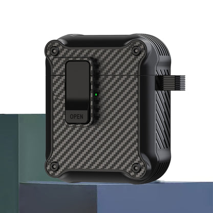 Carbon Fiber Magnetic Automatic Switch Earphone Protective Case, For AirPods 1 / 2