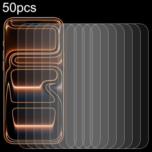 50pcs 0.26mm 9H 2.5D High Aluminum Tempered Glass Film, For iPhone 17 Pro Max, For iPhone 17 Pro / 17, For iPhone Air, For iPhone 16 Pro Max, For iPhone 16 Pro, For iPhone 16 Plus, For iPhone 16, For iPhone 15 Plus / 15 Pro Max, For iPhone 15 / 15 Pro