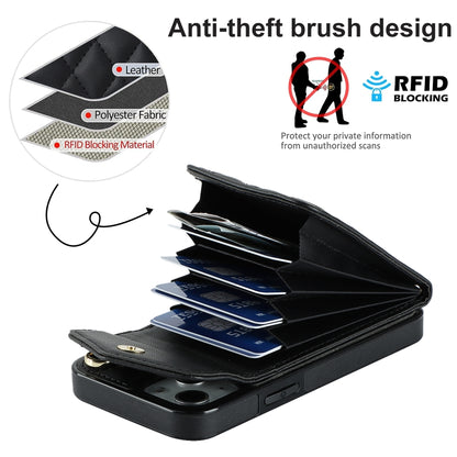 Rhombic Texture Card Bag Phone Case with Long Lanyard