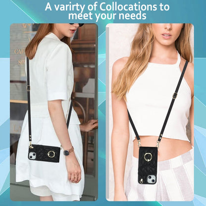 Rhombic Texture Card Bag Phone Case with Long Lanyard